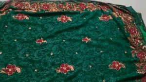 Elegant Emerald Green Embroidered Saree