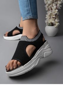 Black &amp; White Striped Sandals