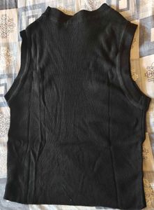 Sleek Black Ribbed Sleeveless Top