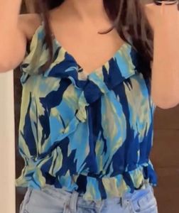 Vibrant Abstract Print Ruffle Cami Top