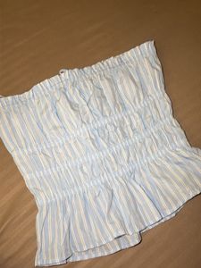 Blue Striped Smocked Tube Top