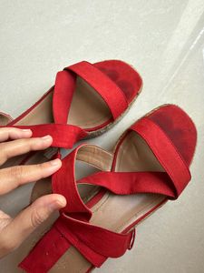H&amp;M Red Espadrille Wedge Sandals