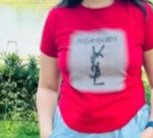 Stylish Red YSL Sequin T-Shirt