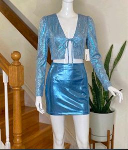 Blue sparkly party international glitter top
