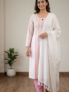 Pastel Striped Kurta Set with Dupatta