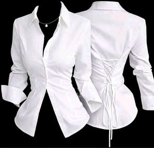 Chic White Lace-Up corset back shirt for women