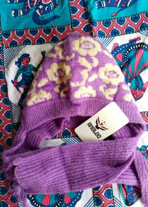 Cozy Purple Floral Knit Hat & Scarf Set