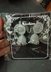 jhumka with hair chain