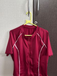 Maroon Swimsuit Top with White Piping