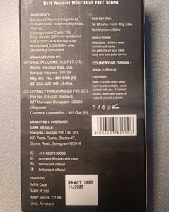 Brit Accent Noir Oud Perfume 50ml