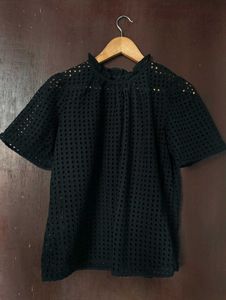 Chic Black Eyelet Top