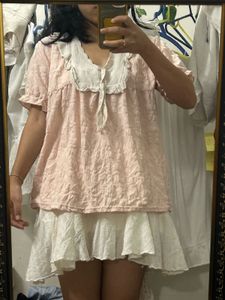 Cute Pink Lace Collar Top