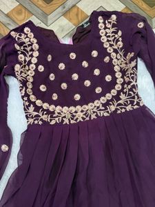 Elegant Embroidered Purple Gown with dupatta