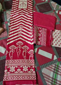unctiched Red & White Ethnic Kurta Set