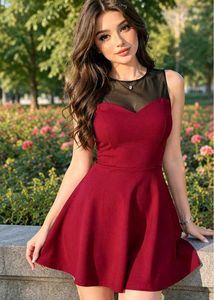 Elegant Red Mesh Top Dress