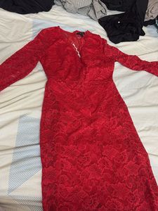 Red Lace Long Sleeve Mini Dress