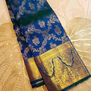 Stunning Royal Blue &amp; Gold Silk Saree