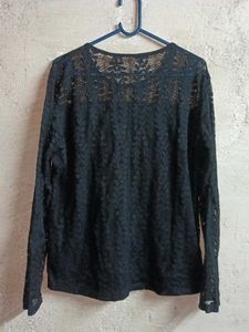 Elegant Black Lace Long Sleeve Top Layered