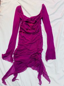 Purple Ruffle Meshy long Sleeve Mini Dress