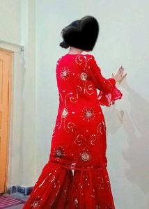 Stunning Red Embellished Kurta Set