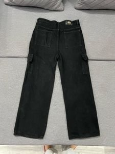 Black Wide Leg Cargo Jeans