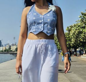 Blue & White Striped Crop Top