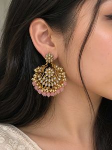 Elegant Gold Plated Pink Pearl Earrings
