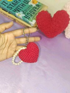 Handmade Crochet Heart Keychain with pearls