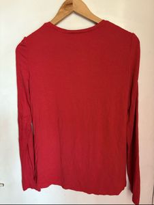 Red Long Sleeve Lace Details Top