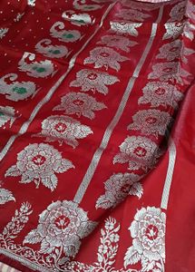 Exquisite Red Silk Saree with Floral Embroidery