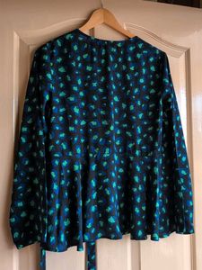 Blue &amp; Green Leopard Print Peplum Top