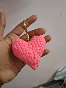 Cute Pink Crochet Heart Keychain