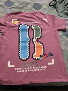 Men's Beautiful Printed Pink T Shirt In L 40 Size