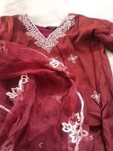 Maroon Kurta with White Embroidery