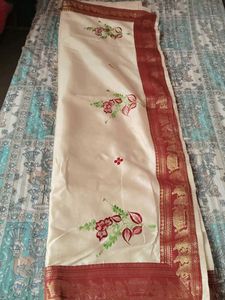 Elegant Cream Saree with Red Border