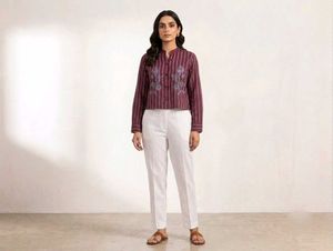 Stylish Striped Kurta with Floral Embroidery