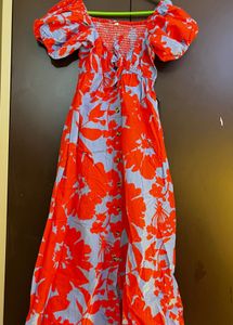 Vibrant Floral Puff Sleeve Midi Dress