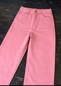 Pink Wide Leg Denim Jeans