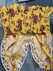 Yellow Floral Smocked Crop Top