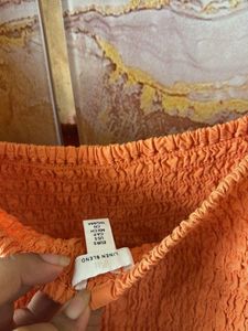 Orange Smocked Puff Sleeve Top