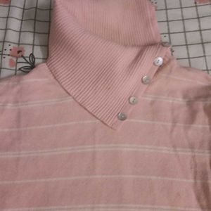 Chic Pink Striped Turtleneck Sweater