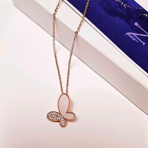 Studded Butterfly Rose Gold Pendant Necklace