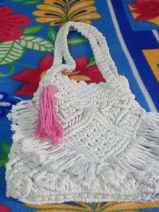 Handmade Macrame Fringe Tote Bag