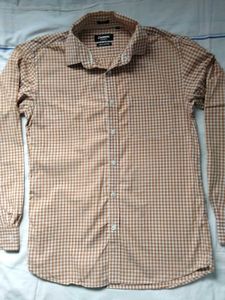 Orange Men Checked Shirt Button-Down