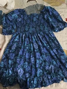 Blue Floral Smocked Mini Dress