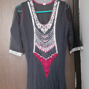 Party wear,its from.v good shop, fabric n diomant work is v good.Worn many .Lower part net  with silk astar below.With dupatta and chudidar