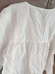 White Lace Trim V-Neck Top