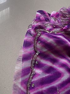 Purple Leheriya Saree with Silver Embellishments a