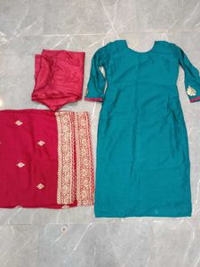 Elegant Teal &amp; Red Salwar Suit