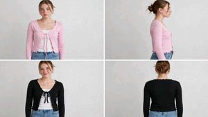 😃COMBO BLACK AND PINK Cute Tie-front
